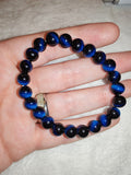 Natural Blue Tiger's Eye Hawk's Eye Beaded Bracelet 8mm Stretch Crystal #39