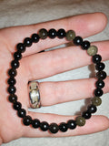 Natural Black & Golden Sheen Obsidian Beaded Bracelet Stretch Crystal #41