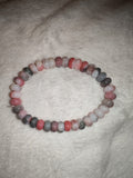 Natural Pink Dragon Vein Agate Beaded Bracelet Rondelle Grey Crackle Quartz #45