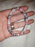 Natural Pink Dragon Vein Agate Beaded Bracelet Rondelle Grey Crackle Quartz #45