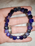 Natural Purple Dragon Vein Agate Beaded Bracelet Cube Crackle Quartz Stretch #46