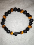 Tiger Eye Lava Stone Bracelet Black Cross Beaded Protection Diffuser Stretch