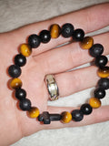 Tiger Eye Lava Stone Bracelet Black Cross Beaded Protection Diffuser Stretch