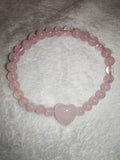 Natural Rose Quartz Beaded Bracelet Heart Charm Crystal Love Gemstone Stretch 6mm