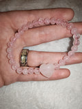 Natural Rose Quartz Beaded Bracelet Heart Charm Crystal Love Gemstone Stretch 6mm