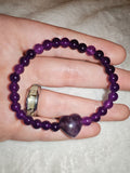 Natural Amethyst Beaded Bracelet Heart Charm Purple Crystal Gemstone Stretch #49