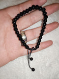Natural Black Obsidian Beaded Bracelet Adjustable Cord Protection Onyx Macrame #51
