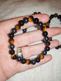 Natural Triple Protection Beaded Bracelet Tigers Eye Hematite Obsidian Stretch #59