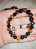 Natural Triple Protection Beaded Bracelet Tigers Eye Hematite Obsidian Stretch #59