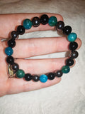 Natural Blue Apatite Beaded Bracelet Hematite Obsidian Protection Crystal #60