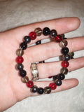 Natural Smoky Quartz Hematite Red Crystal Beaded Bracelet Protection Stretch #61