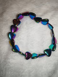 Magnetic Rainbow Hematite Beaded Bracelet Iridescent Heart Crystal Therapy #62