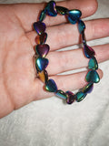 Magnetic Rainbow Hematite Beaded Bracelet Iridescent Heart Crystal Therapy #62