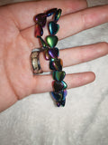Magnetic Rainbow Hematite Beaded Bracelet Iridescent Heart Crystal Therapy #62