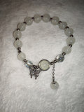 White Cats Eye Beaded Bracelet Rhinestone Butterfly Charm Pendant Crystal #63
