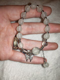 White Cats Eye Beaded Bracelet Rhinestone Butterfly Charm Pendant Crystal #63