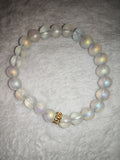 Matte Opalite Beaded Bracelet Frosted Angel Aura Iridescent Crystal Gold #64