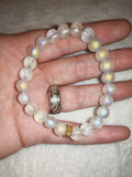 Matte Opalite Beaded Bracelet Frosted Angel Aura Iridescent Crystal Gold #64