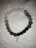 Natural Labradorite Crescent Moon Charm Beaded Bracelet Gradient Crystal #66