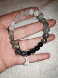 Natural Labradorite Crescent Moon Charm Beaded Bracelet Gradient Crystal #66