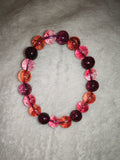 Multicolour Crackle Quartz Glass Beaded Bracelet Pink Orange Magenta Stretch #72