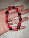 Multicolour Crackle Quartz Glass Beaded Bracelet Pink Orange Magenta Stretch #72