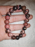 Natural Rhodonite Beaded Bracelet Stretch Crystal Healing Stone #75