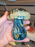 Signed Mdina Glass Mushroom Paperweight Blue Cream & Amber Maltese Art Glass #6