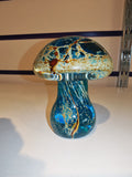 Signed Mdina Glass Mushroom Paperweight Blue Cream & Amber Maltese Art Glass #6