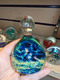 Unsigned Mdina Style Blue & Green Art Glass Bottle Paperweight #7 Maltese Glass