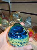 Unsigned Mdina Style Blue & Green Art Glass Bottle Paperweight #7 Maltese Glass