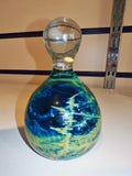 Unsigned Mdina Style Blue & Green Art Glass Bottle Paperweight #7 Maltese Glass
