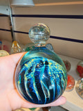 Unsigned Maltese Art Glass Blue Green Bottle Paperweight with Clear Knop #8
