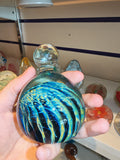 Unsigned Maltese Art Glass Blue Green Bottle Paperweight with Clear Knop #8