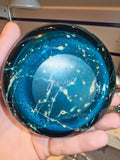 Vintage Mdina Glass Malta Teal Blue Splatter Vase with Original Label #10