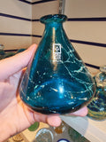 Vintage Mdina Glass Malta Teal Blue Splatter Vase with Original Label #10