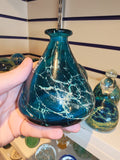 Vintage Mdina Glass Malta Teal Blue Splatter Vase with Original Label #10
