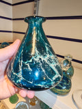 Vintage Mdina Glass Malta Teal Blue Splatter Vase with Original Label #10