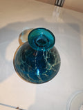 Vintage Mdina Glass Malta Teal Blue Splatter Vase with Original Label #10
