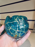 Vintage Mdina Glass Malta Teal Blue Splatter Bowl with Original Label #11