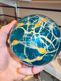 Vintage Mdina Glass Malta Teal Blue Splatter Bowl with Original Label #11