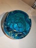 Vintage Mdina Glass Malta Teal Blue Splatter Bowl with Original Label #11