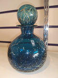 Large Signed Mdina Glass Teal Blue Stoppered Decanter with Original Label #12