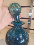 Large Signed Mdina Glass Teal Blue Stoppered Decanter with Original Label #12