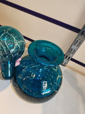 Large Signed Mdina Glass Teal Blue Stoppered Decanter with Original Label #12