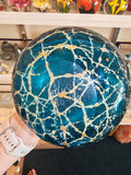 Large Signed Mdina Glass Teal Blue Stoppered Decanter with Original Label #12