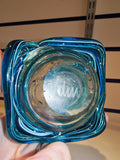 Signed Mdina Glass Clear Vase with Blue Applied Trails #14 Maltese Studio Glass
