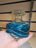 Signed Mdina Glass Clear Vase with Blue Applied Trails #14 Maltese Studio Glass