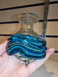 Signed Mdina Glass Clear Vase with Blue Applied Trails #14 Maltese Studio Glass