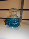 Signed Mdina Glass Clear Vase with Blue Applied Trails #14 Maltese Studio Glass